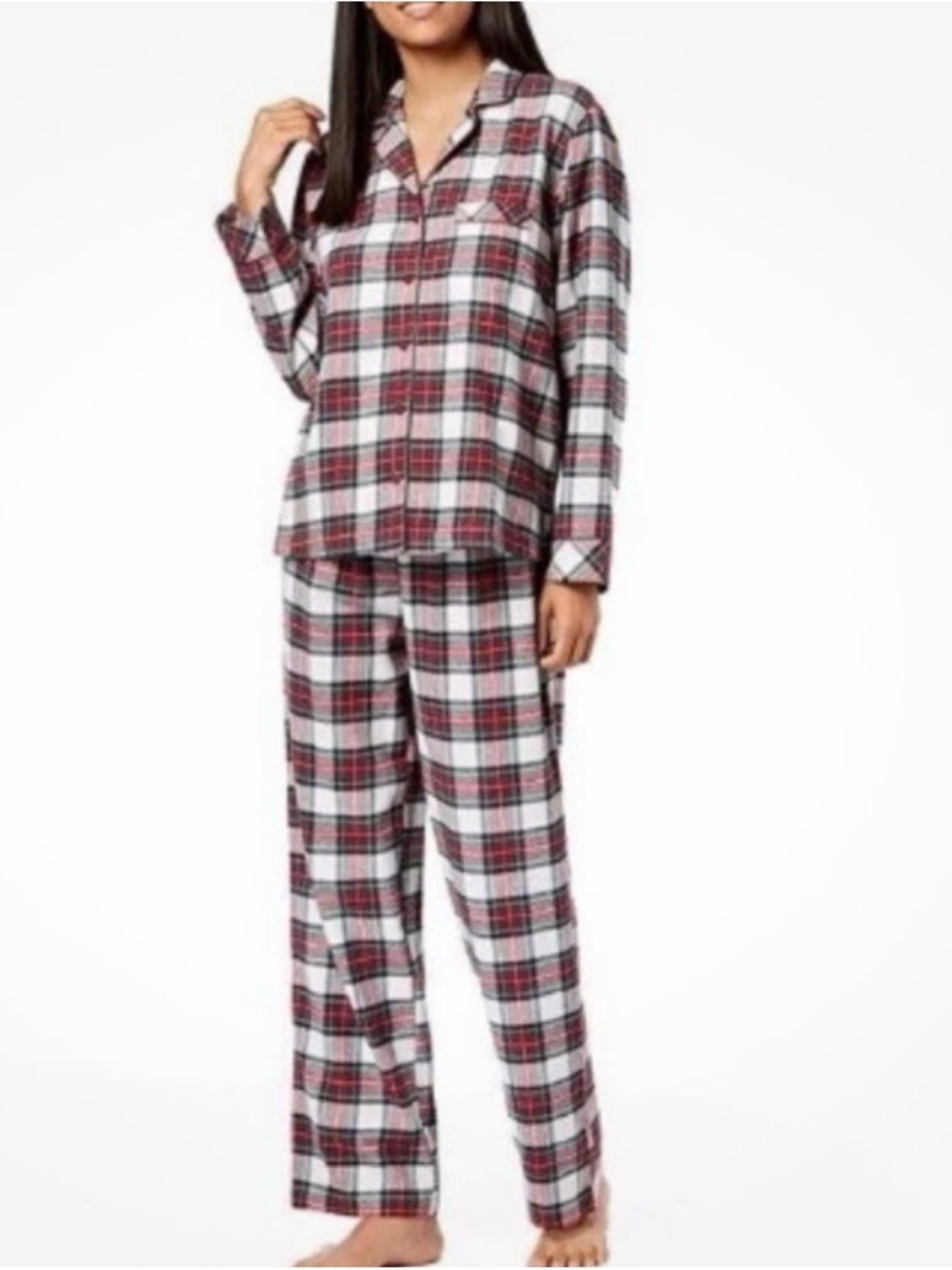 NWT 1X XL L Flannel Pajamas Red and White Plaid Pajama Set